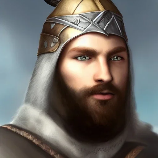 Portrait of handsome male viking warrior like Eivor from Assassin's creed valhalla