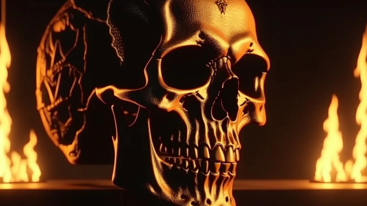 4k full realism, ultra details, lumieres maximum. Ombres ultra. Logo emission de radio hard rock. Le diable de profil sourit à un terminator de profil. Ils se regardent. Au milieu d eux un poste de radio brûle.