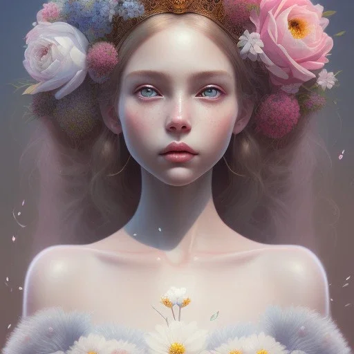  full Closeup face portrait of a girl wearing crown of flowers, smooth soft skin, big dreamy eyes, beautiful intricate colored hair, symmetrical, anime wide eyes, soft lighting, detailed face, by makoto shinkai, stanley artgerm lau, wlop, rossdraws, concept art, digital painting, looking into camera