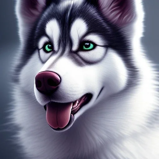 Husky, neon pink eyes, 8K, cinematic lighting, sharp focus, masterpiece, expert