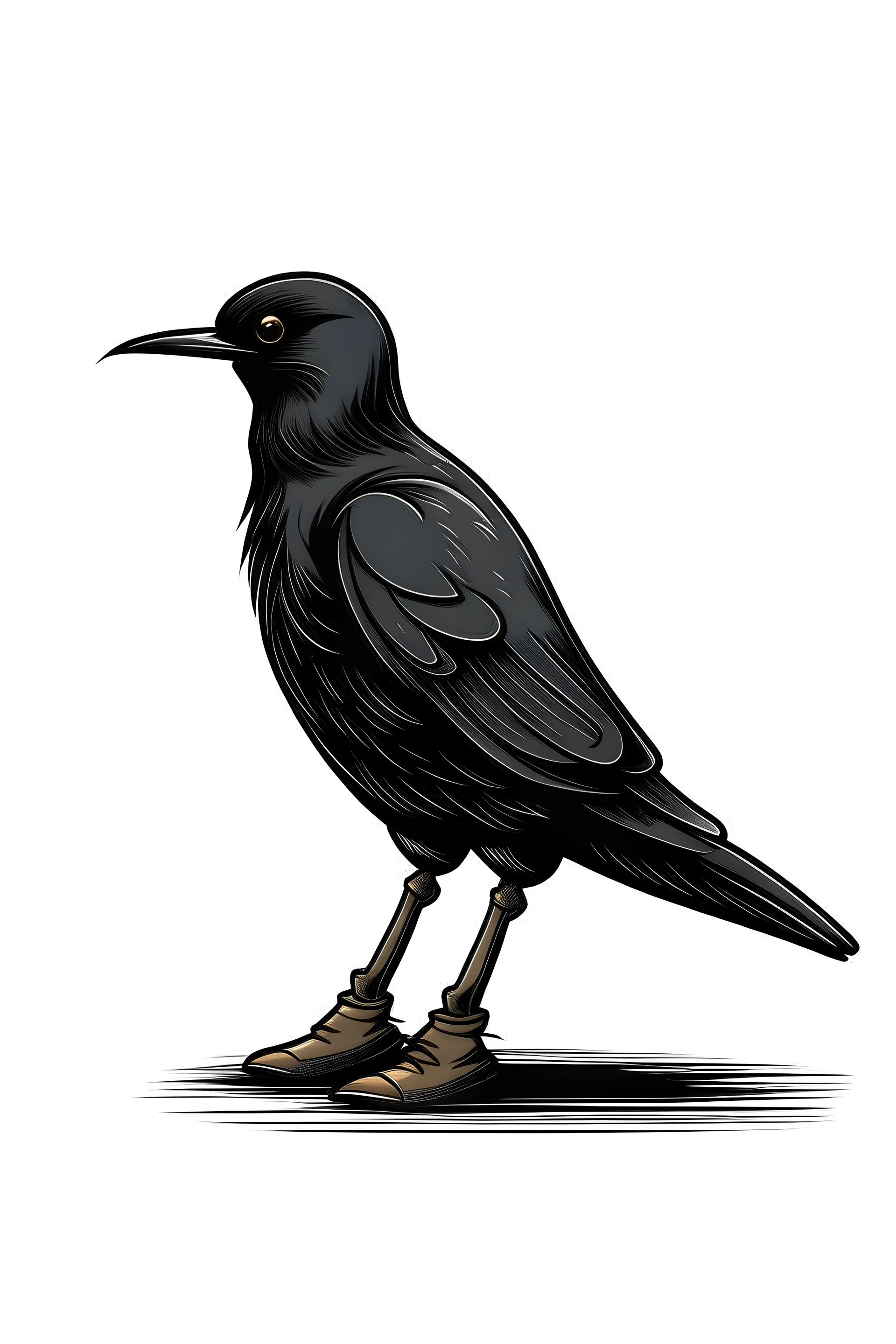 blackbird has boots on its feet, side view, logo style