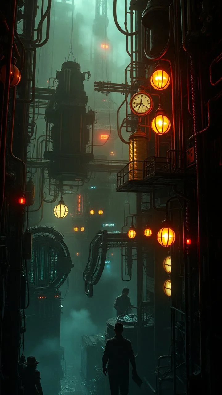 Si-Fi, The Island of Dr. Moreau atmospheric lighting effects, intricate industrial details, moody atmosphere, eerie grimdark ambiance, complex motherboard accents, speculative fiction art. Bokeh