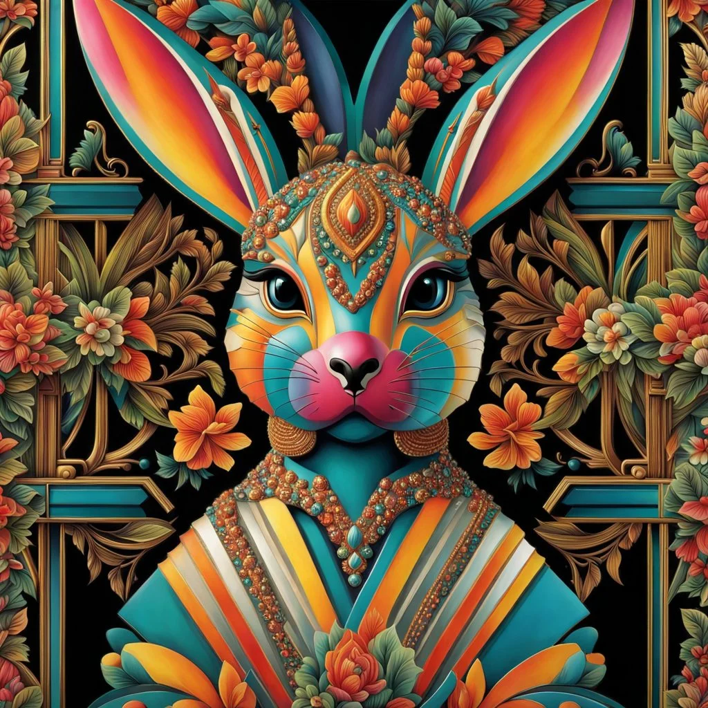 Beautiful rabit colorful art Deco, amazing artwork, hyper detailed, ultra maximalist quality, 12k