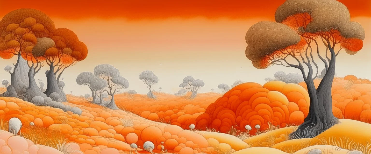 A light rosy orange colored savanna with moles painted by the Limbourg brothers