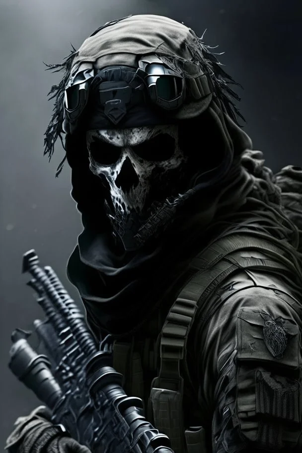 A soldier in the game modern warfare, he wears a solid black skull helmet that covers his face. He is a sniper, but can also run point. His call sign is Wraith.