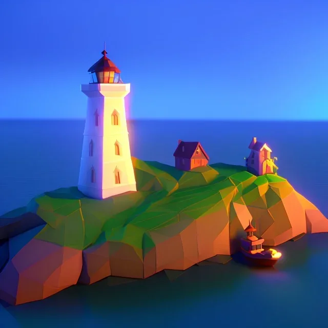 low poly scenery lighthouse by night