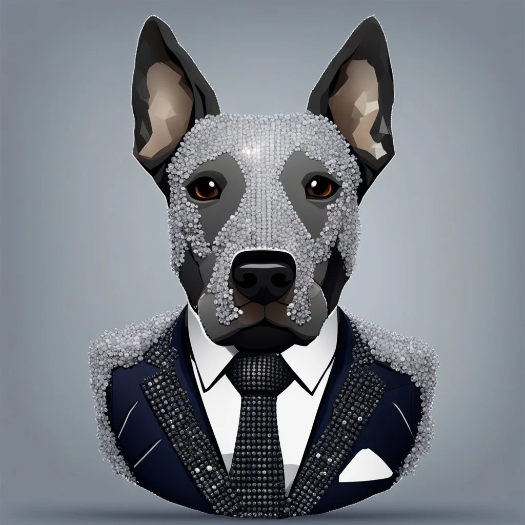make one realistic business dog that is made of shapes and has a suit on looks a little like crystals lowest 2048 x 1152 pixels and highest 6 MB