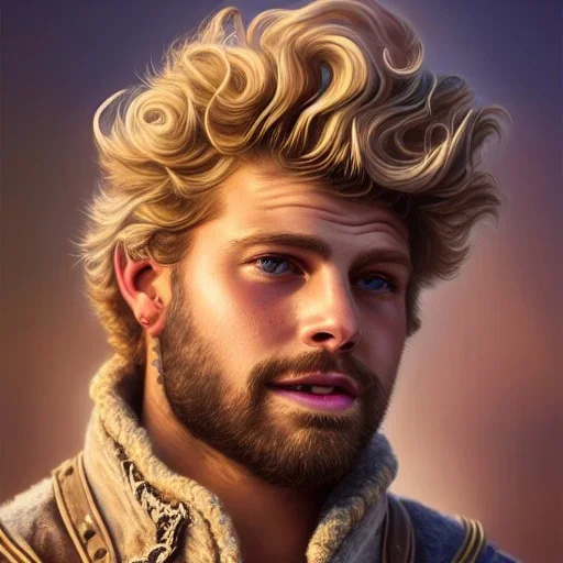 Portrait of Yung Gravy as a ruggedly handsome but joyful roguish pirate, charismatic, attractive male, masculine, perfect, precisely detailed face, meticulously detailed multi-hued curly hair; fantasy, intricate, elegant, highly detailed, digital painting, artstation, concept art, matte, sharp focus, illustration, art by artgerm and greg rutkowski and alphonse mucha