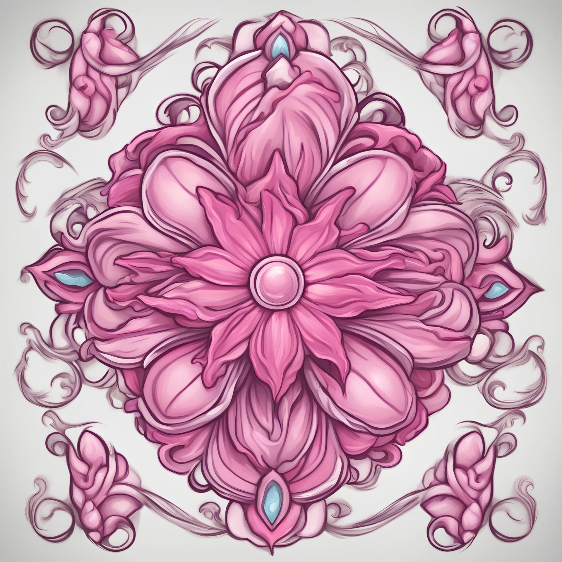 cartoon pink fantasy flower, top view, warcraft style