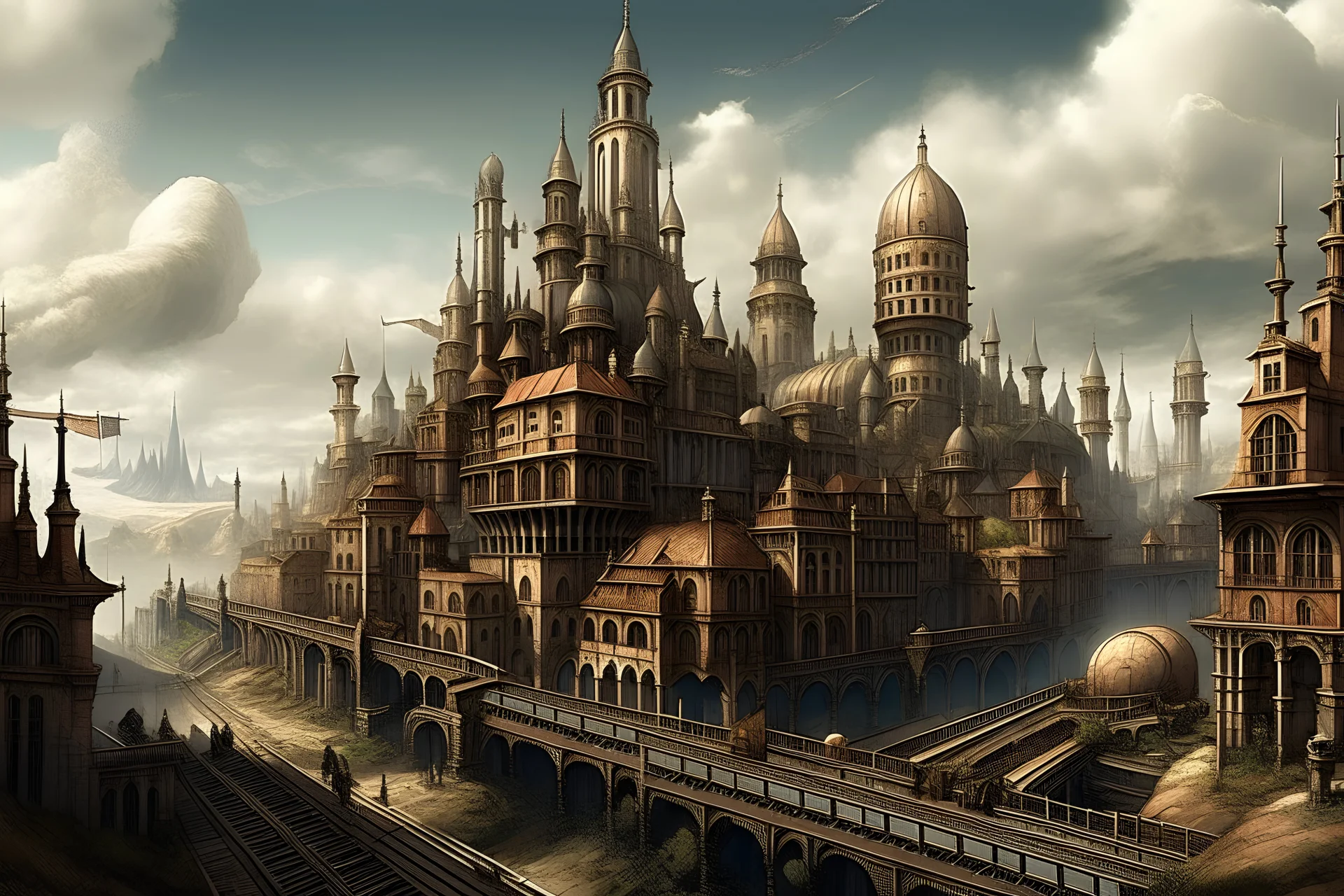 steampunkt city with a castle