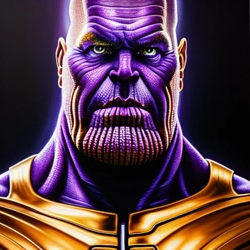 ultra detailed fullbody Portrait in oil on canvas of THANOS ,intense stare,extremely detailed digital painting, extremely detailed face, Glowing red eyes, mystical colors ,perfectly centered image, perfect composition,rim light, beautiful lighting, 8k, stunning scene,extremely sharp detail, finely tuned detail, ultra high definition raytracing, in the style of Simon Bisley and robert e howard and Greg Rutkowski and and artgerm