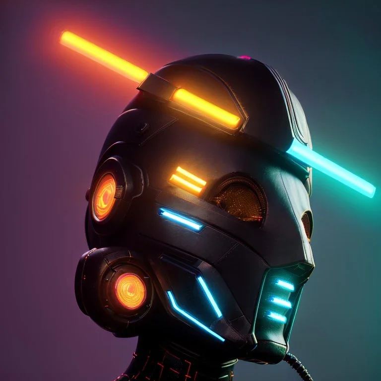 Front, pretty cyber woman, sci-fi, rounded face, blood, black, gold, brown, samurai helmet, decorative color feathers, retro, simetric, circuits, neon style, a lot of led lights, fog, rain, leather, vibrant color, highly detailed, art stations, concept art, smooth, unreal engine 5, god rays, ray tracing, RTX, lumen lighting, ultra detail, volumetric lighting, 3d, finely drawn, high definition, high resolution.