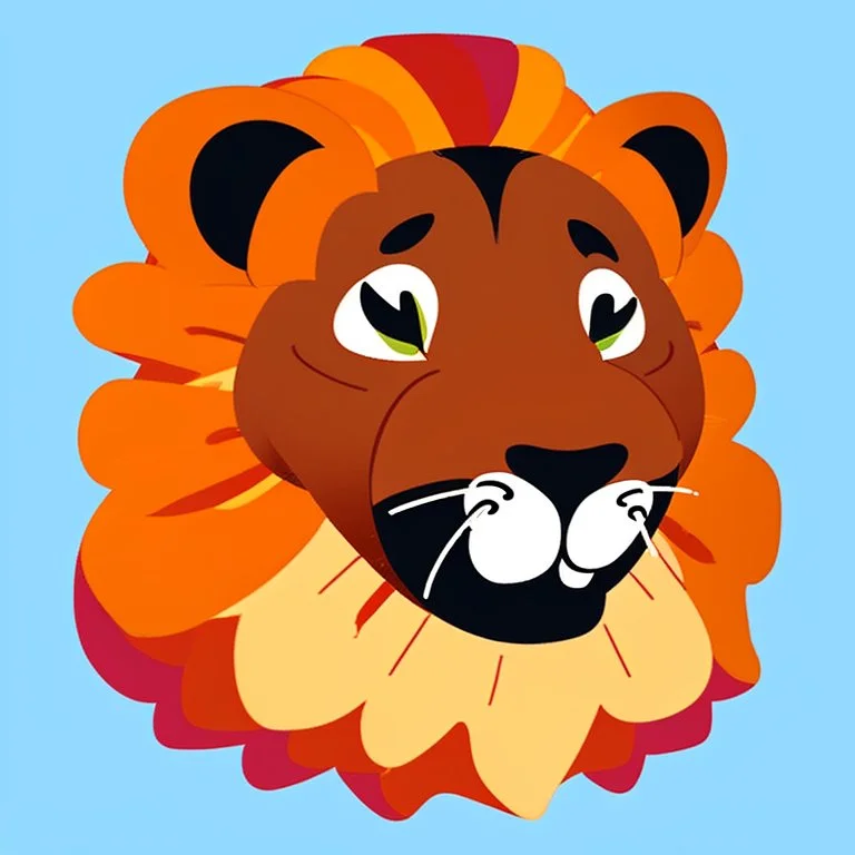 A sticker design in a minimalistic style featuring a caricature lion in vivid colors. The subject is presented alone on a neutral background.