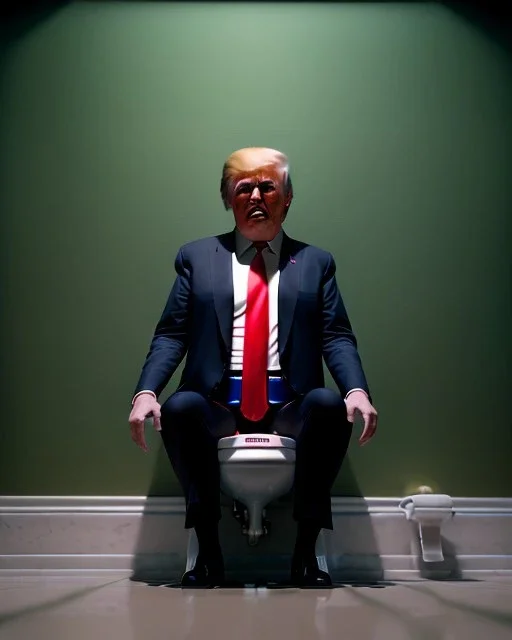 donald trump sitting defecating in a toilet, Wes Anderson style, realistic photo, concept art, smooth, unreal engine 5, god lights, ray tracing, RTX, lumen lighting, ultra detail, volumetric lighting, 3d.