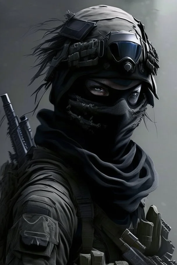 A soldier in the game modern warfare, he wears a solid black creepy helmet that covers his face. He is a sniper, but can also run point. His call sign is Wraith. With him is a woman