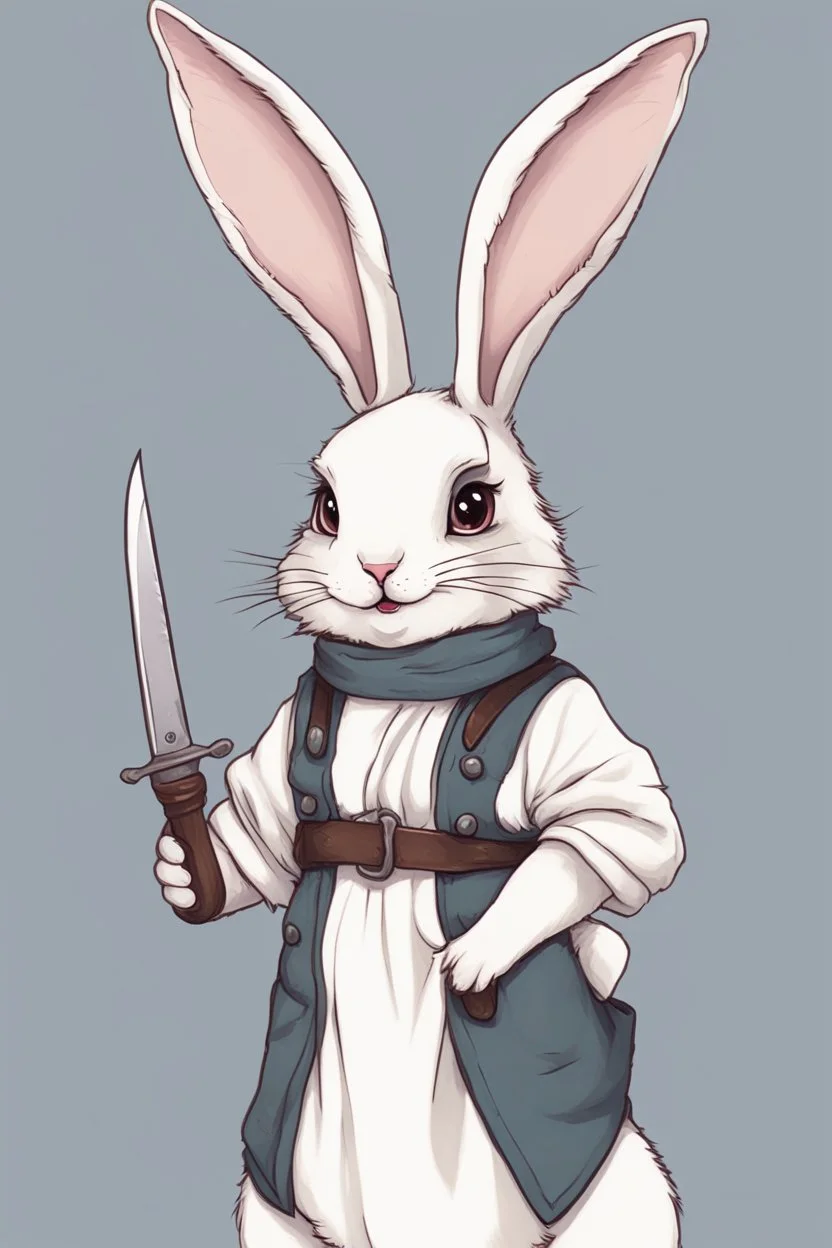 cute rogue bunny with cooking knife dnd realistic art