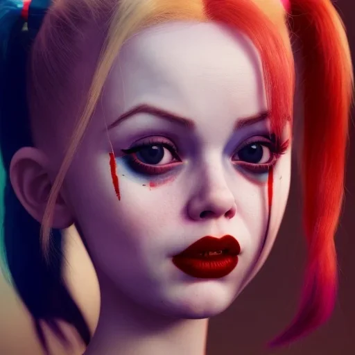 Cute baby character harley quinn,movie, photo realistic, unreal engine, cinematic lighting 8k --v 4