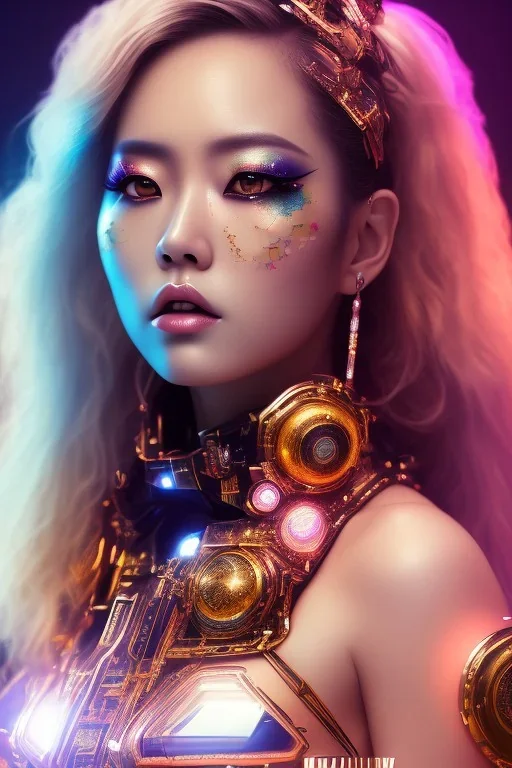 full body shot, masterpiece, best quality, family of three, hitomi tanaka, sparkling eyes, fluorescent skin, colorful makeup, hip hop , highly detailed body, afrofuturism, scifi, sun light, 4K, RAW, depth of field, high contrast, realistic details, 24mm