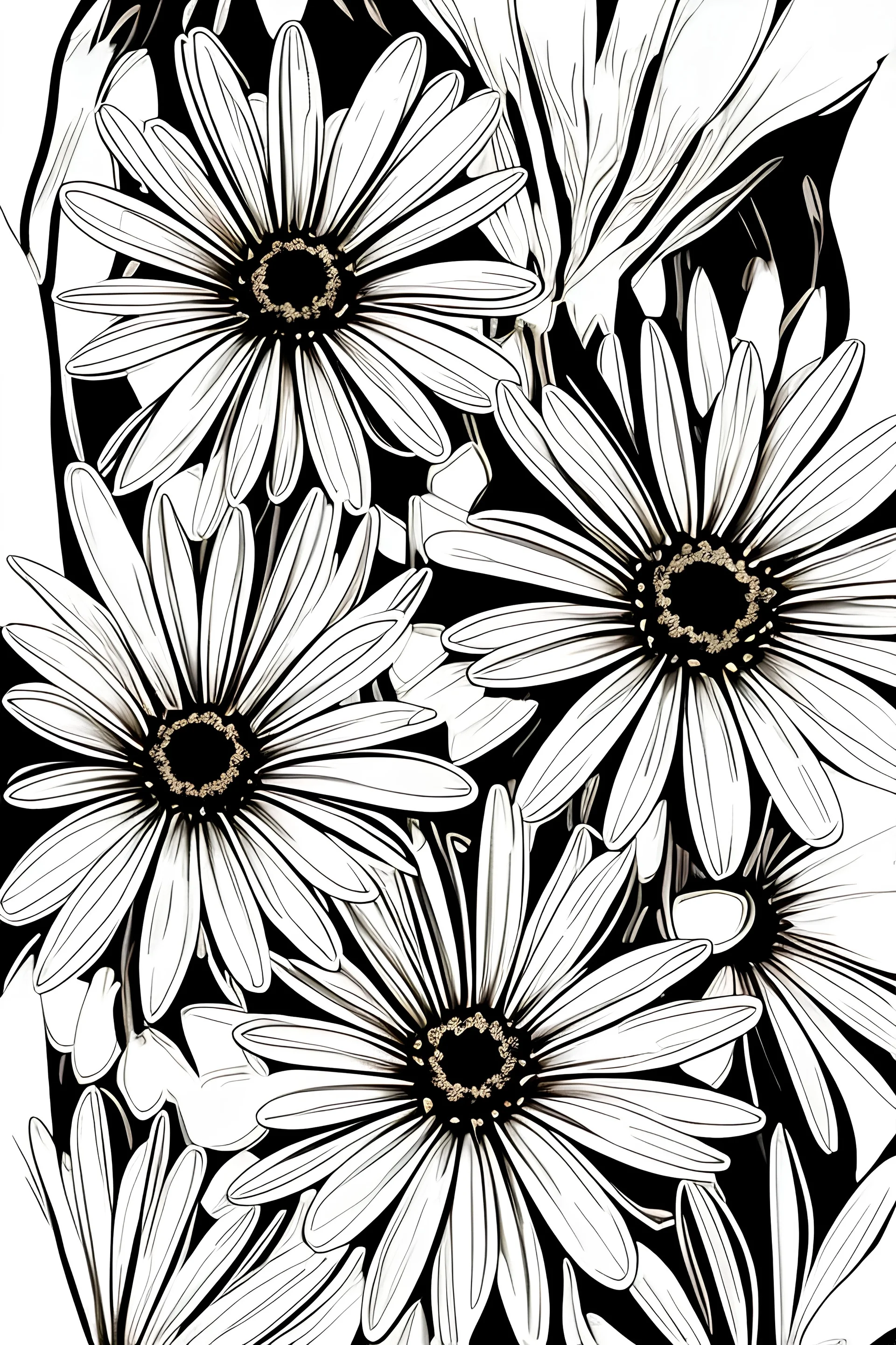 black and white line art of a daisy flowers
