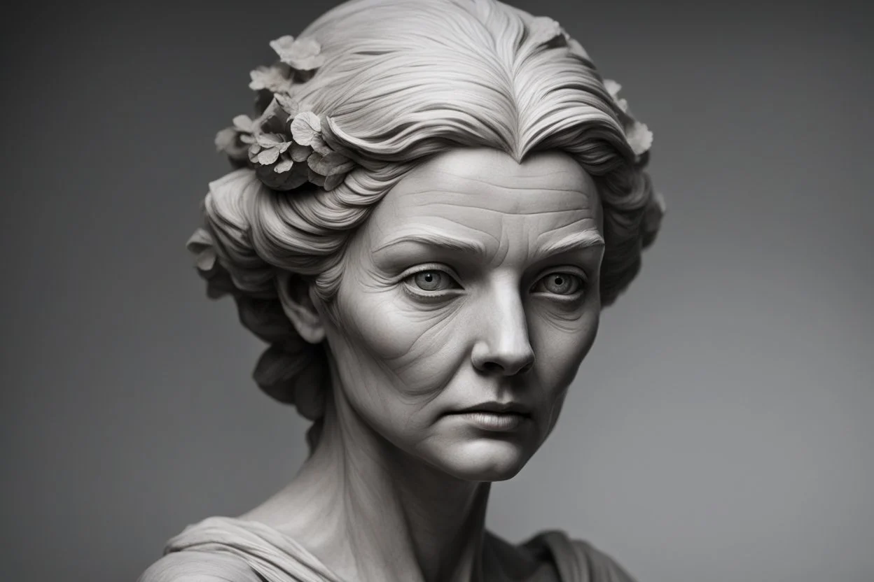 До превращения в статую — она была женщиной в возрасте, но старательно это скрывавшей. Ее черты были резкими, глаза — колючими и пронзительными.