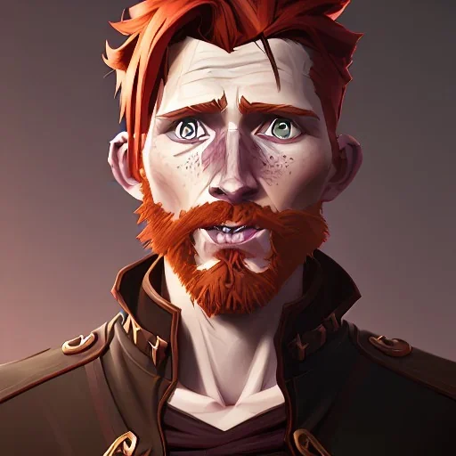 Portrait of Courtney Gains as a ruggedly handsome but joyful roguish pirate, charismatic, attractive male, masculine, perfect, precisely detailed, lightly freckled face, meticulously detailed multi-hued ginger carrot colored cherry fire red hair; Malachai of the corn; fantasy, intricate, elegant, highly detailed, digital painting, artstation, concept art, matte, sharp focus, illustration, art by artgerm and greg rutkowski and alphonse mucha