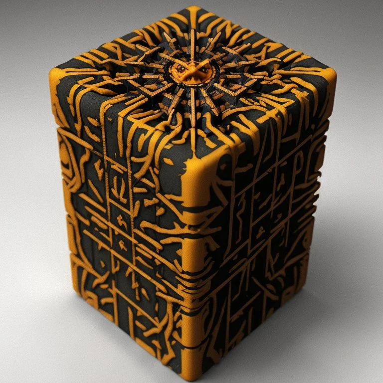 hellraiser cube of demons,movies, digital painting ,8k, digital art, award winning, octane render, 4K, 3D, Unreal Engine 5 , gold and black colours,hypperealistic,