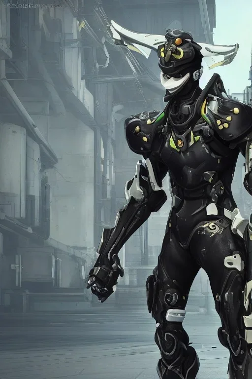 cyber ninja, black metal armor, futuristic suit, imperious, 8k resolution, overwatch, genji