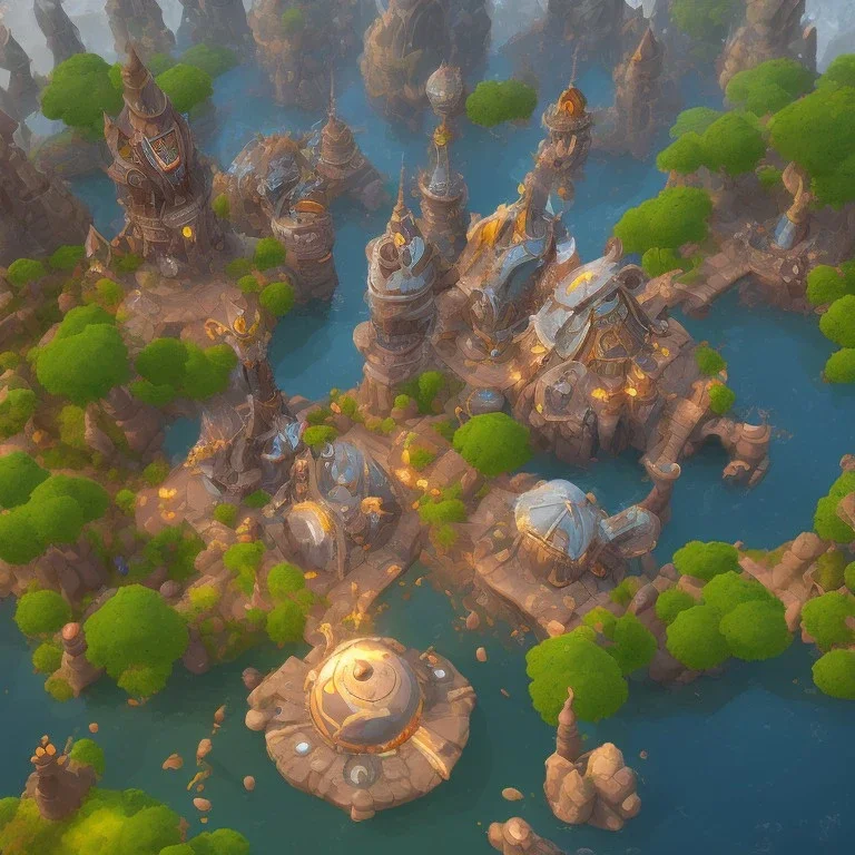 q-version mmo architecture concept in dofus，vertical view