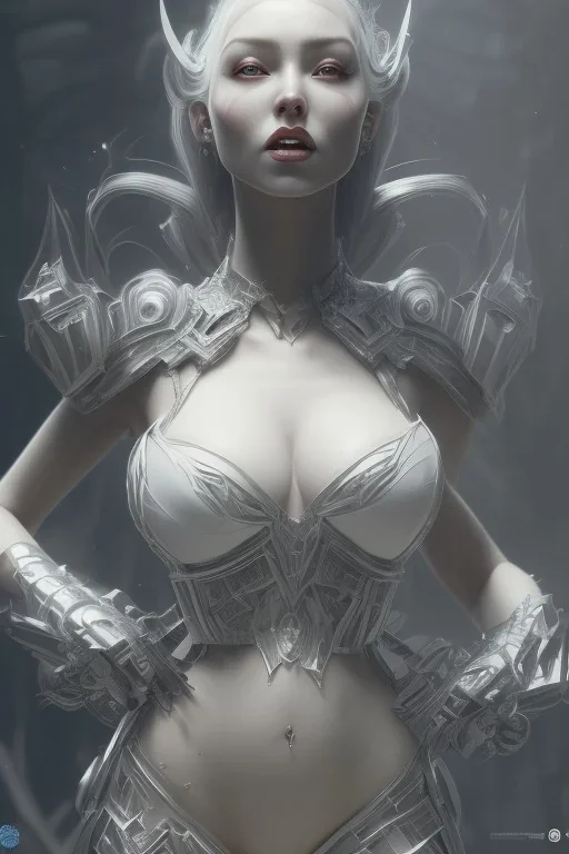 Mari Blanchard in black leather gown, evil,energetic, villain, busty, cleavage, curvy, angry, happy, stern look. character design by cory loftis, fenghua zhong, ryohei hase, ismail inceoglu and ruan jia. unreal engine 5, artistic lighting, highly detailed, photorealistic, fantasy