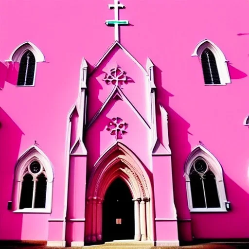 concept art, concept design, decor, cathedral church building with pink walls, church exterior, pink exterior, aesthetic