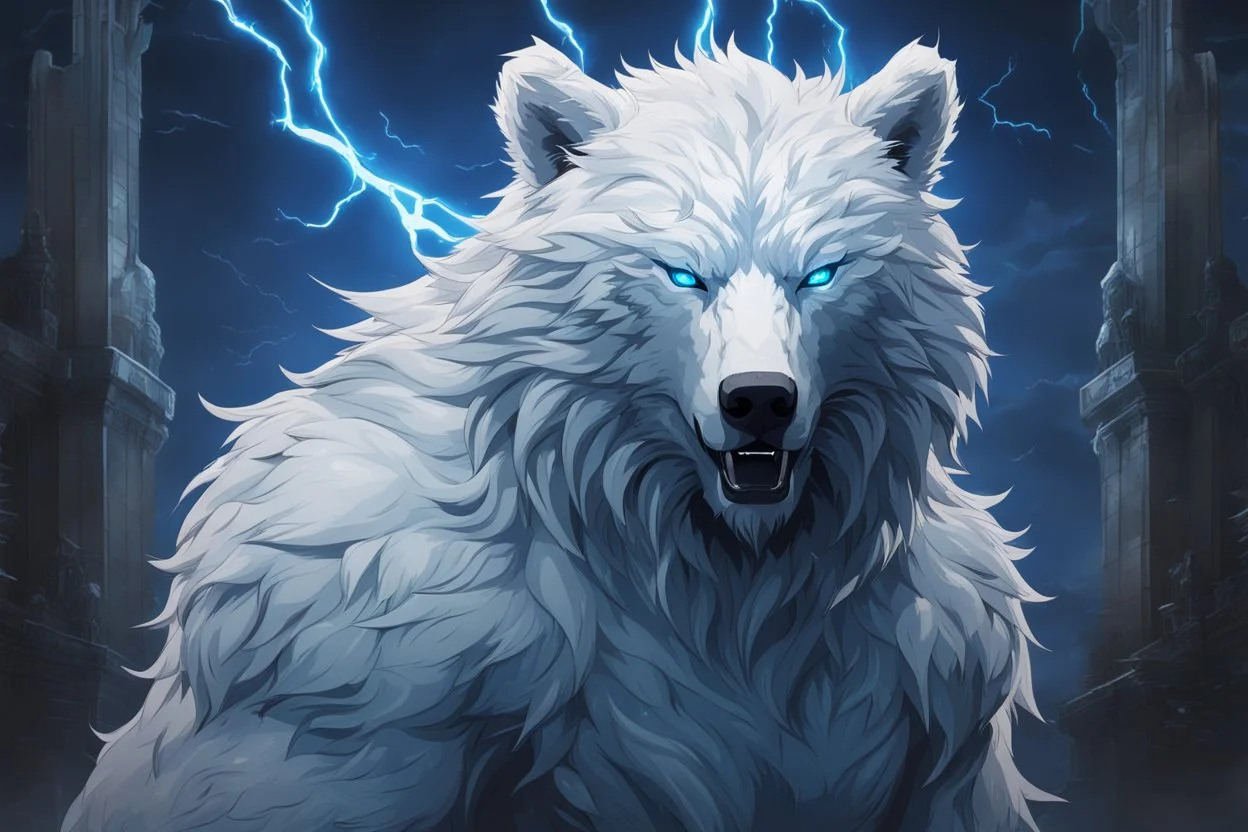white bear in 8k solo leveling shadow artstyle, symbiote them, blue ice and thunder, neon effect, blue thunder, full body, apocalypse, intricate details, highly detailed, high details, detailed portrait, masterpiece,ultra detailed, ultra quality