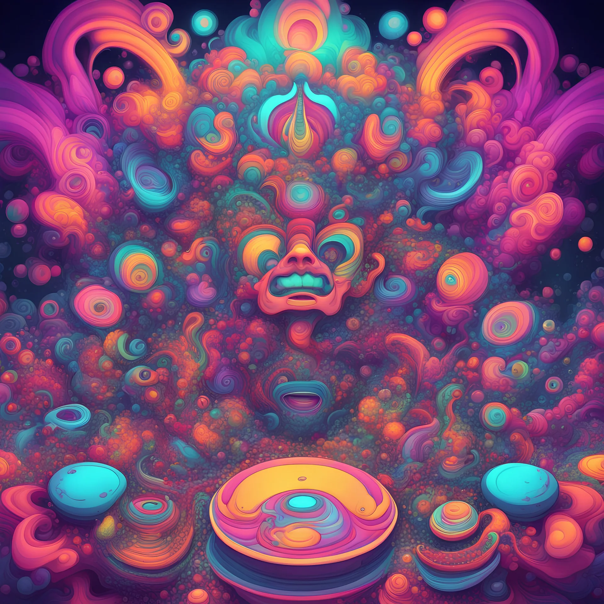 freestyle psychedelic freaks cartoon with djs and fractals 8k