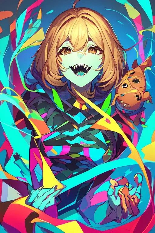 ((cute slimes)), ultra detailed illustration of a beautiful adult female elf, she is playing in a dungeon with ((slimes)), ((colorful slimes)), joy, art by MSchiffer, dark brown eyes, brunette, blushed, fangs, unzoom