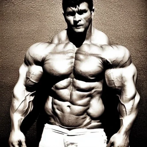 Male superhero, hyper muscular, handsome, beautiful, steroids, massive chest, big biceps, v taper, 8 pack abs, ripped, big pecs, large quads, ripped, smiling, shredded, lean, overdeveloped chest, beautiful face, mass monster, super heavyweight, bulge, boobs