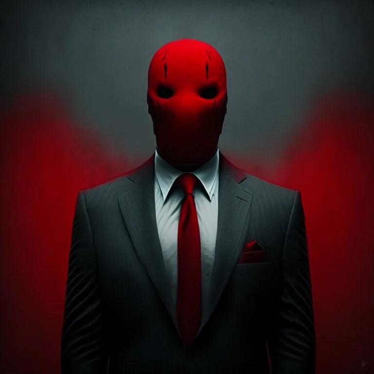 a scary man wearing a suit with a red tie who has no face