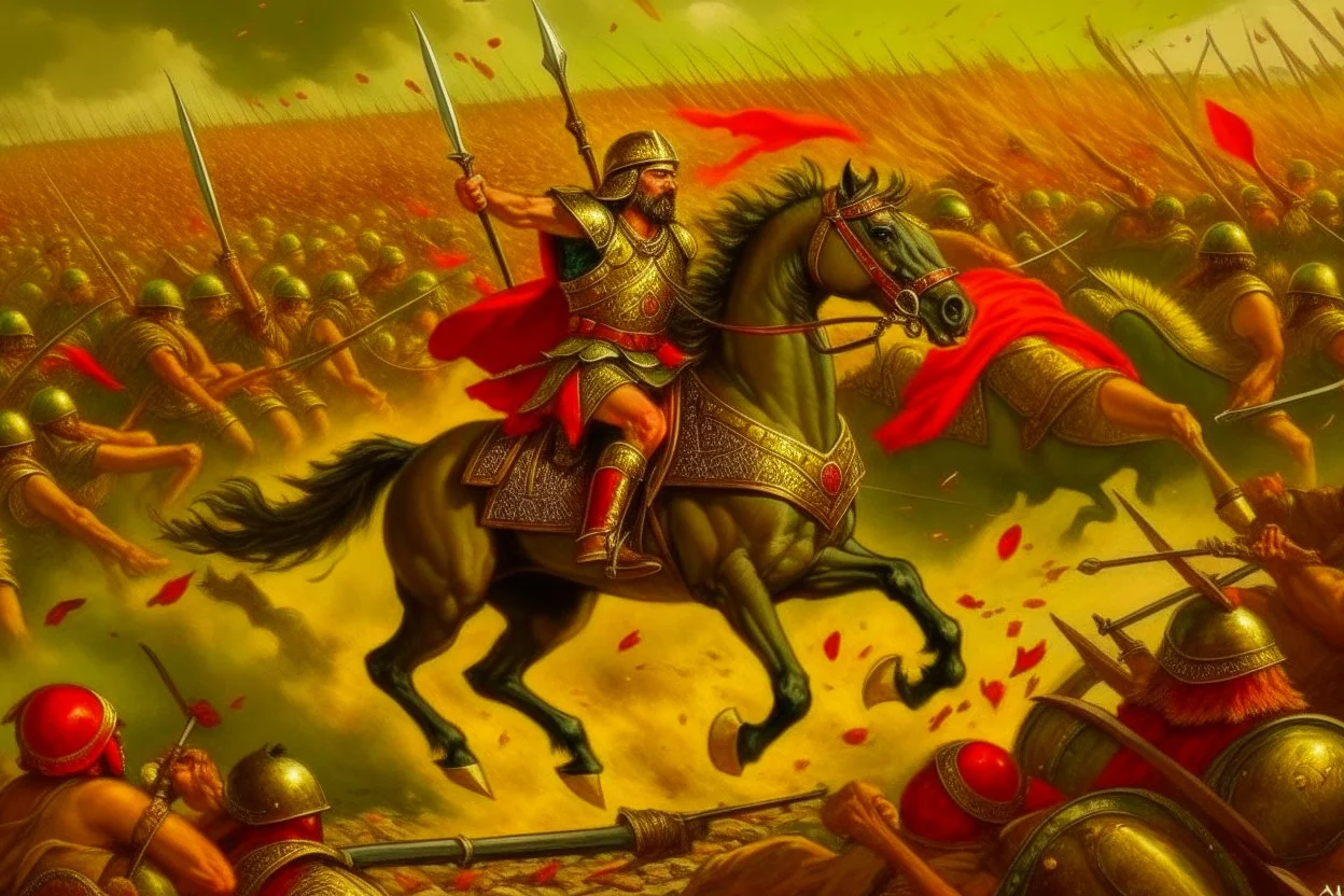 Alexander charging into battle, his army ready for conquest. But little did he know, a cunning adversary had set a trap, turning the tide of the battle in a way that left Alexander stunned and strategizing on the fly!"