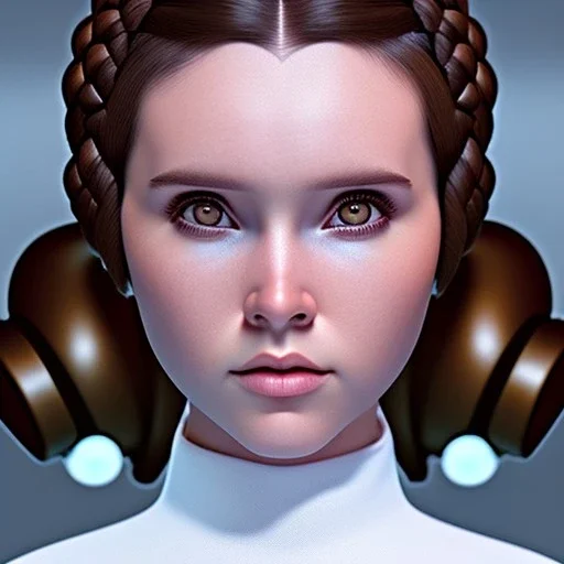 Princess leia, braided hair, dramatic, dramatic lighting, pixar style, volumetric lighting, hyperrealism, 8k, high quality, photorealistic, lot of details