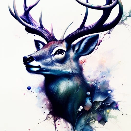 deer, 3D, leaning pose, watercolor illustration by <agnes cecile> <Yoji Shinkawa>,