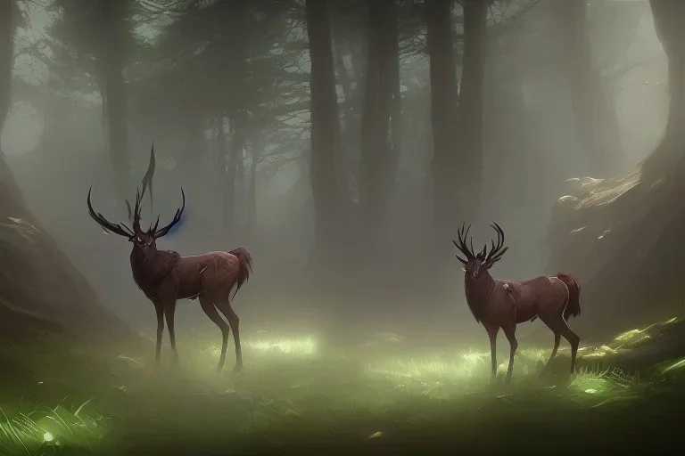 Mystical fantasy stag in the forest, high definition