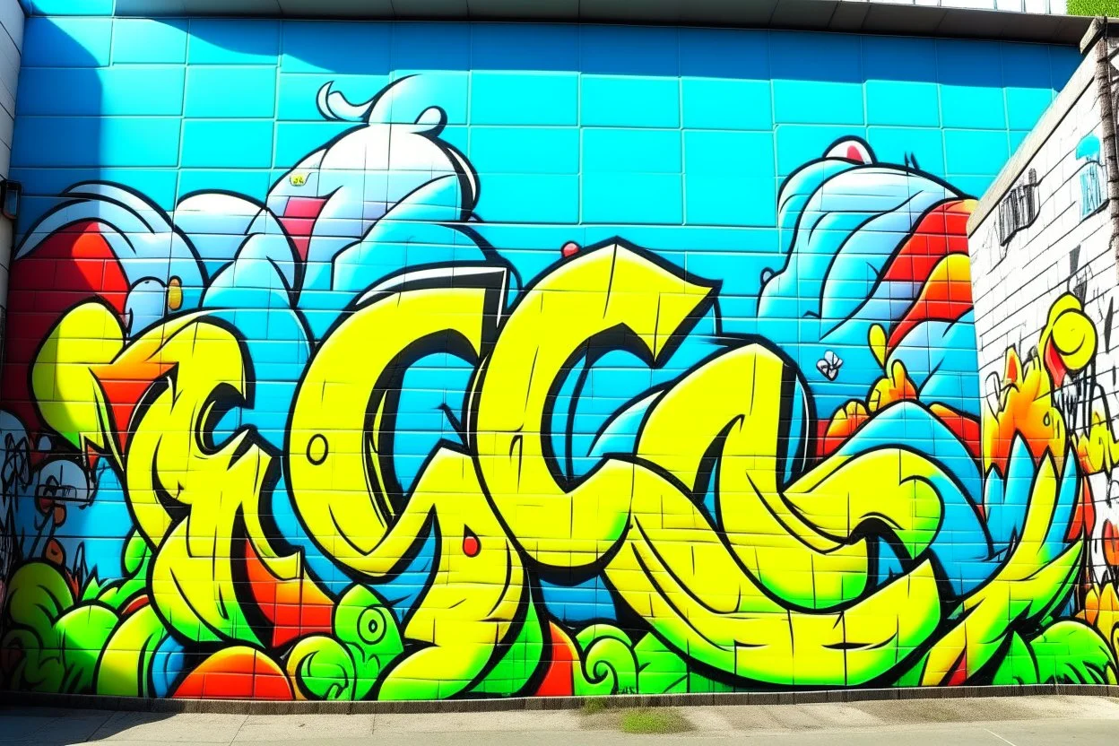 a graffiti mural wall with the word cell pokemon style