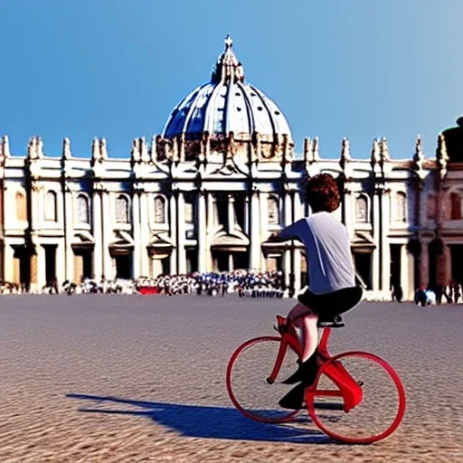 Pobe riding bicycle, Rome, St Peter's basilica, photo realistic, 8k