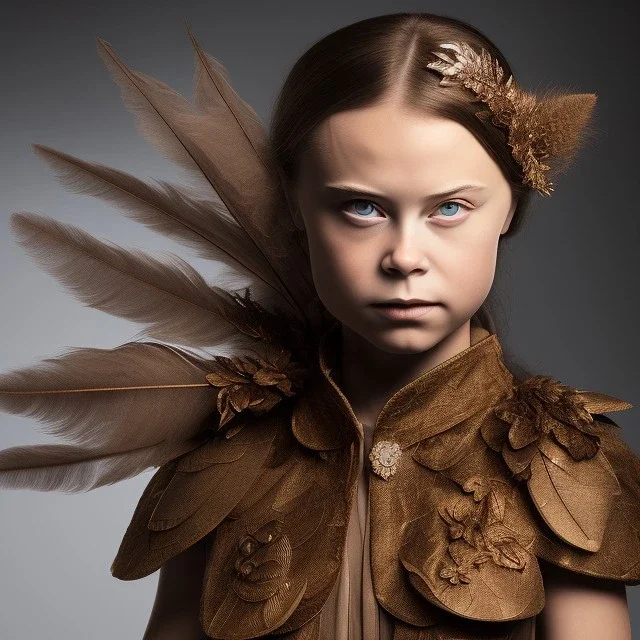 Greta Thunberg portrait rusty metal, feathers, Dryad, fae, sidhe, ominous, nature, plants, wildflower, facepaint, dnd character portrait, intricate, oil on canvas, masterpiece, expert, insanely detailed, 4k resolution, retroanime style, cute big circular reflective eyes, cinematic smooth, intricate detail , soft smooth lighting, soft pastel colors, painted Renaissance style
