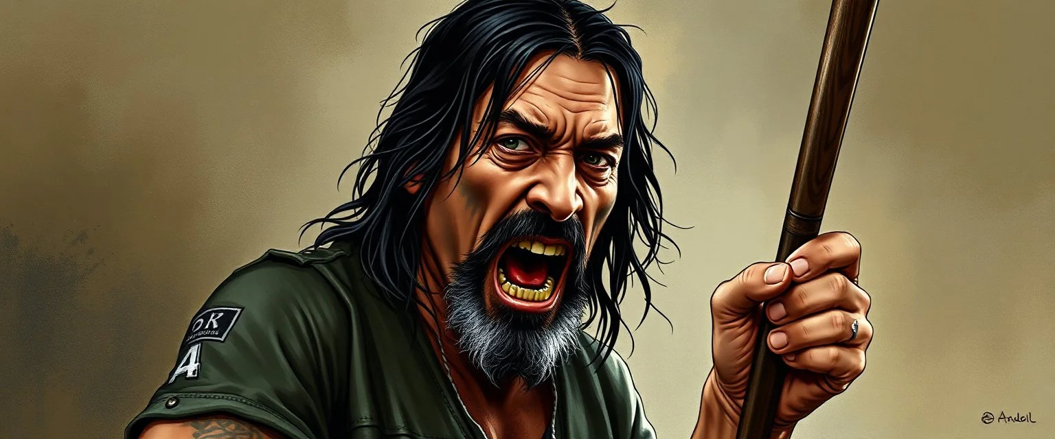 Danny trejo machete human, 6 stages, school book illustration, realism