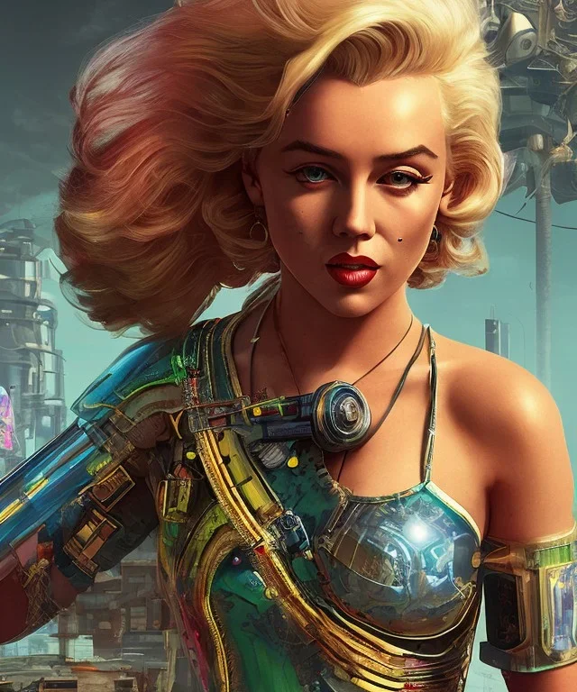 Marilyn Monroe, in full growth, smokes a cigarette, cyberpunk2077, photorealistic, 8k