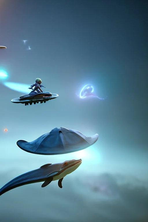 Space midgets riding flying dolphins