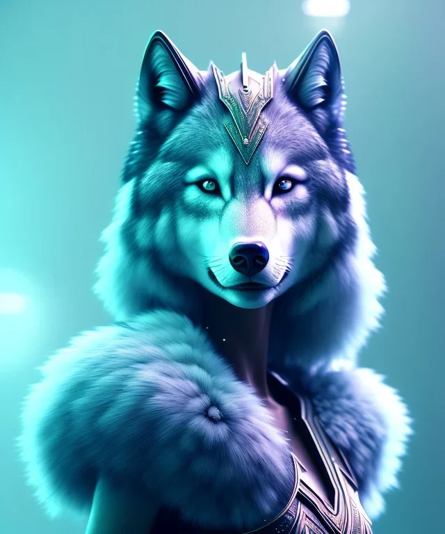 A portrait of a crystalised wolf queen, atmospheric, realistic, unreal engine, cinematic lighting, octane render.