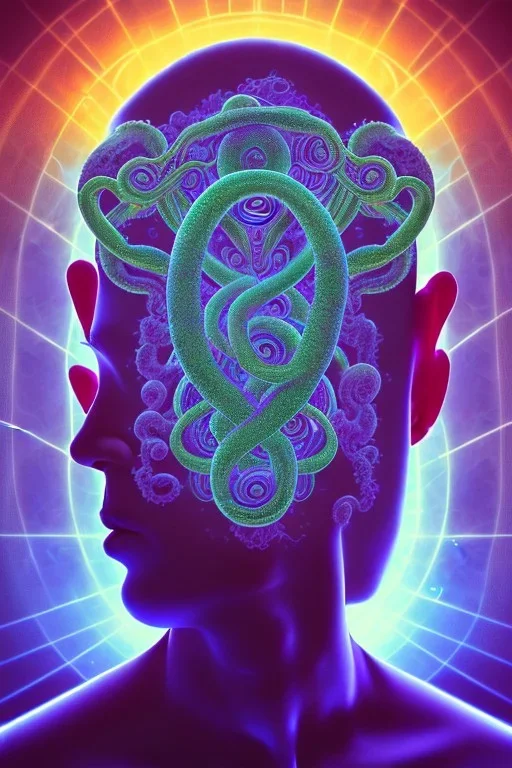 Spiritual Tentacles over human Head creating reality around, Dimethyltryptamine