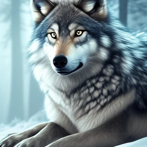 wolf, blue, masterpiece, expert, 8K, hyperrealism, sharp focus, cinematic lighting