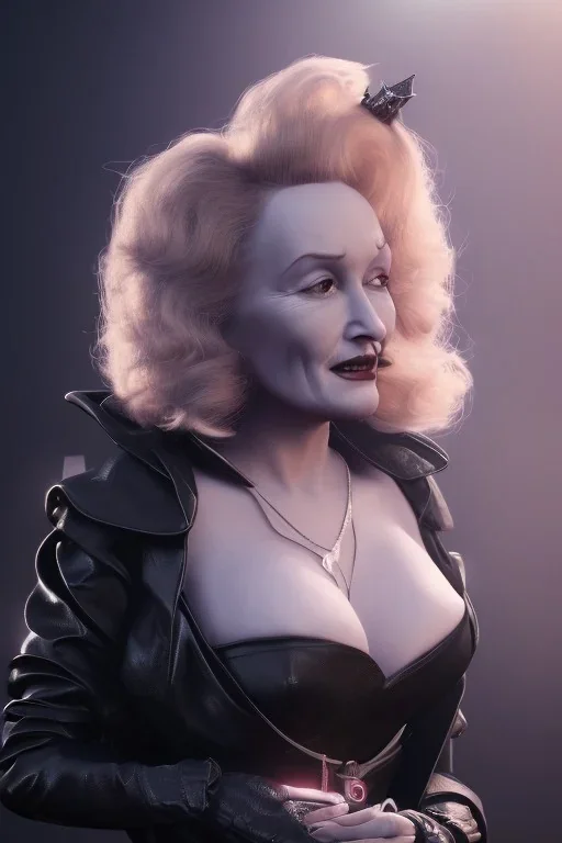 young Marlene Dietrich as evil queen in black leather gown, angry, busty, curvey, cleavage, unreal 5, octane render,cinema4d, dynamic lighting, dramatic lighting, 4k, redshift render, highly detailed, hyper realistic