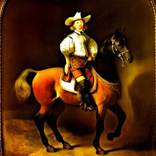 portrait of a horse riding by Rembrandt style